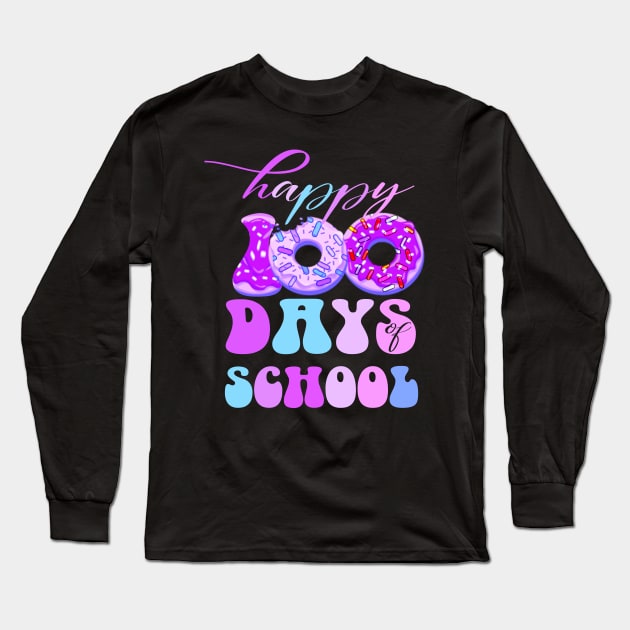 100th days of school Funny pink groovy donuts kindergarten Teachers Long Sleeve T-Shirt by NIKA13